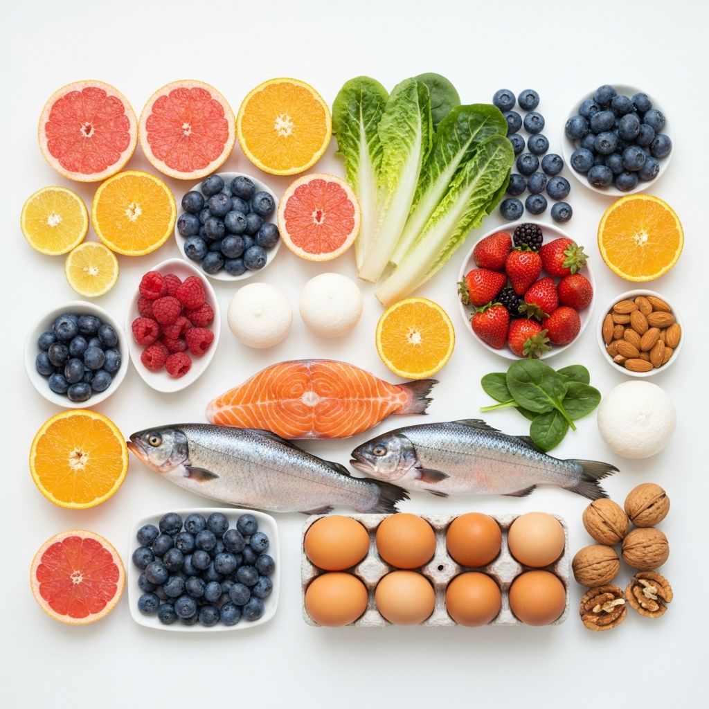Colorful arrangement of vitamin-rich foods